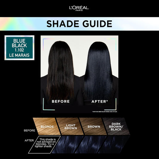 L'Oréal Paris Permanent Hair Colour, Long-Lasting Shine and Intense Colour, For up to 8 Weeks, Preference Vivids (Colorista), Blue Black 1.102, x1 pack