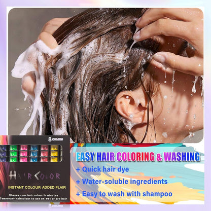 8 Colours Hair Chalk Comb - Temporary Hair Dye - Vibrant Hairstyle For Halloween, Xmas &amp; Birthday Makeup - Convenient, Portable &amp; Washable Colorful Hair Chalks