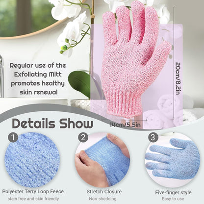 8 Pcs Shower Gloves Exfoliating, Double Sided Deep Clean Body Exfoliator Scrub for Women &amp; Men (4 Pairs) Shower Gloves Bath Sponge Exfoliating Mitt for Shower, Spa, Massage, Dead Skin Cell Remover