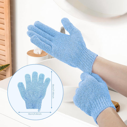 6Pcs Exfoliating Gloves - Bamboo Shower Gloves - Bath and Body Exfoliator Mitts - Scrubs Away Ingrown Hair and Dead Skin - for Shower, Spa and Massage Cell Remover Loofah - White, Red, Blue