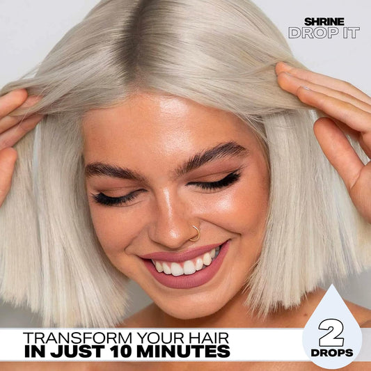 SHRINE Drop-It WHITE BLONDE Toner | Customisable Anti-Brass Toner Drops to Remove Yellow Tones | Icy &amp; Cool Blonde Finish | Vegan, Cruelty-Free, Damage-Free Conditioning Toner | 200 drops/bottle