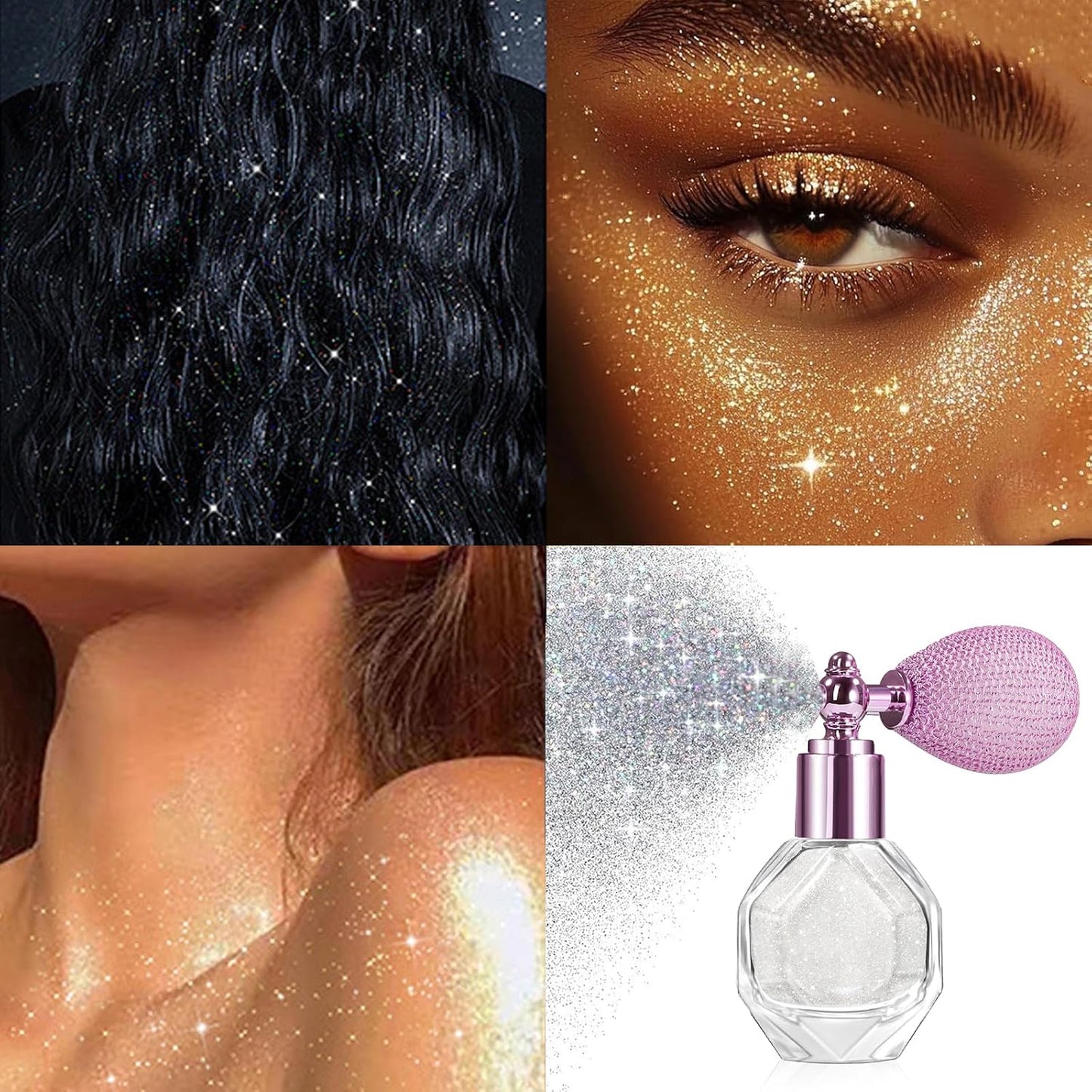 Body Glitter Powder,Shiny Body Glitter Spray for Women, Hairspray Long-Lasting Highlight Powder Spray Makeup Glitter,Makeup for Body, Hair, Face and Clothing (Moonstone)