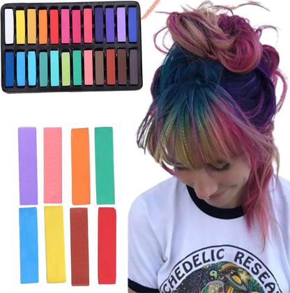 Glamified,Hair Chalk, 24 Colors Set Non-Toxic Temporary Hair Color Chalk Dye Soft Pastels for Women and Girls Hair