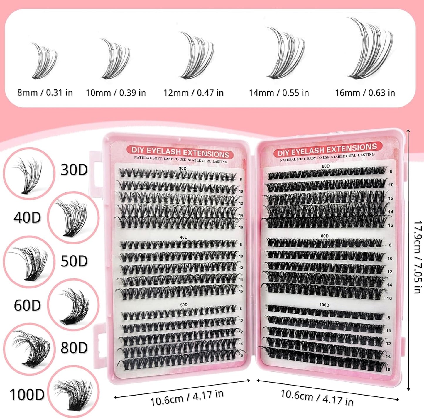 KEYRI 580 Pieces Individual Eyelashes 30-100D Cluster Lashes Kit | DIY Eye Lashes Fluffy Russian Eyelashes Extensions Curly Durable Eyelash Clusters for Girls and Women (8-16mm Mix)