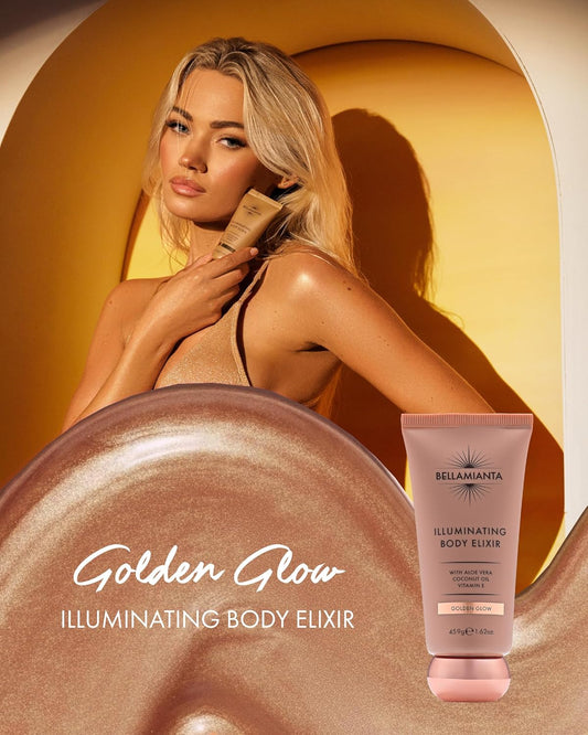 Bellamianta Body Illuminating Elixir, Golden Glow, Liquid Bronzer with Shimmer Pigments, Nourishing Hydrating Formula, Long Lasting, Radiant Finish, 45.9g