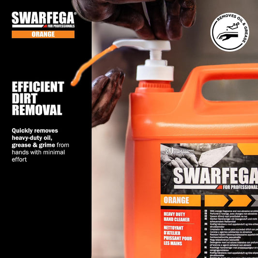 Swarfega Orange Heavy Duty Hand Cleaner 5L, for Trades People with Non‑Abrasive Scrubbing Agents, Against Oil, Grease &amp; Industrial Dirt, Hygienic Pump System, for Professional Use Only