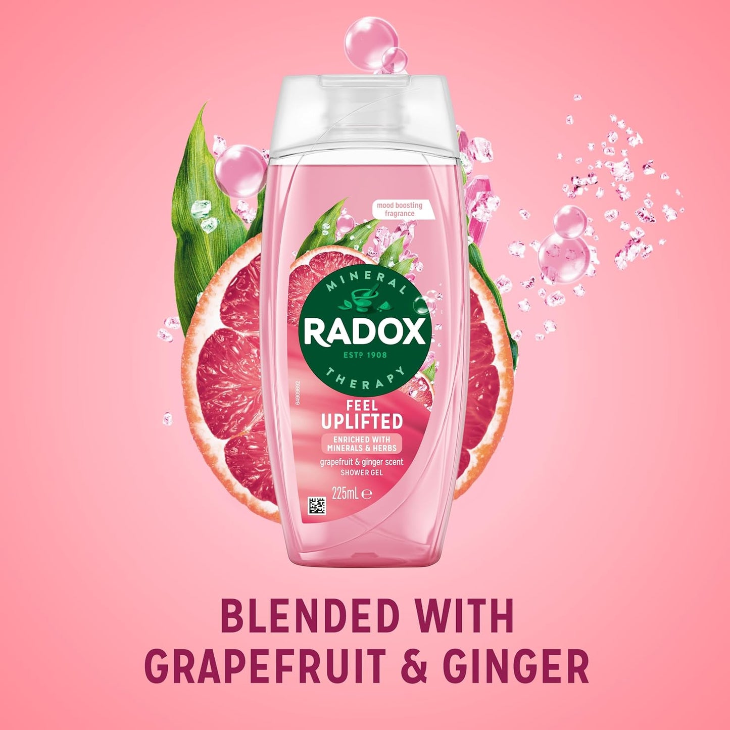 Radox Mineral Therapy Feel Uplifted Body Wash Shower Gel uniquely blended with herbs, minerals, and a grapefruit &amp; ginger fragrance for an uplifting experience 225 ml, Pack of 6