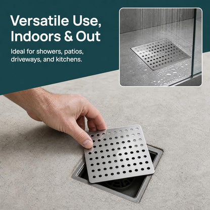 2PCS Stainless Steel Drain Cover 15x15cm, Square Outdoor Drain Covers to Stop Leaves &amp; Debris, Rustproof Metal Grid Covers for Outside Drains, Garden, Patio &amp; Shower Drain Guard