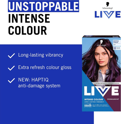 Schwarzkopf LIVE Intense Colour 087 Mystic Violet, Long-lasting Permanent Violet Hair Dye, With Extra Colour Refresh Gloss