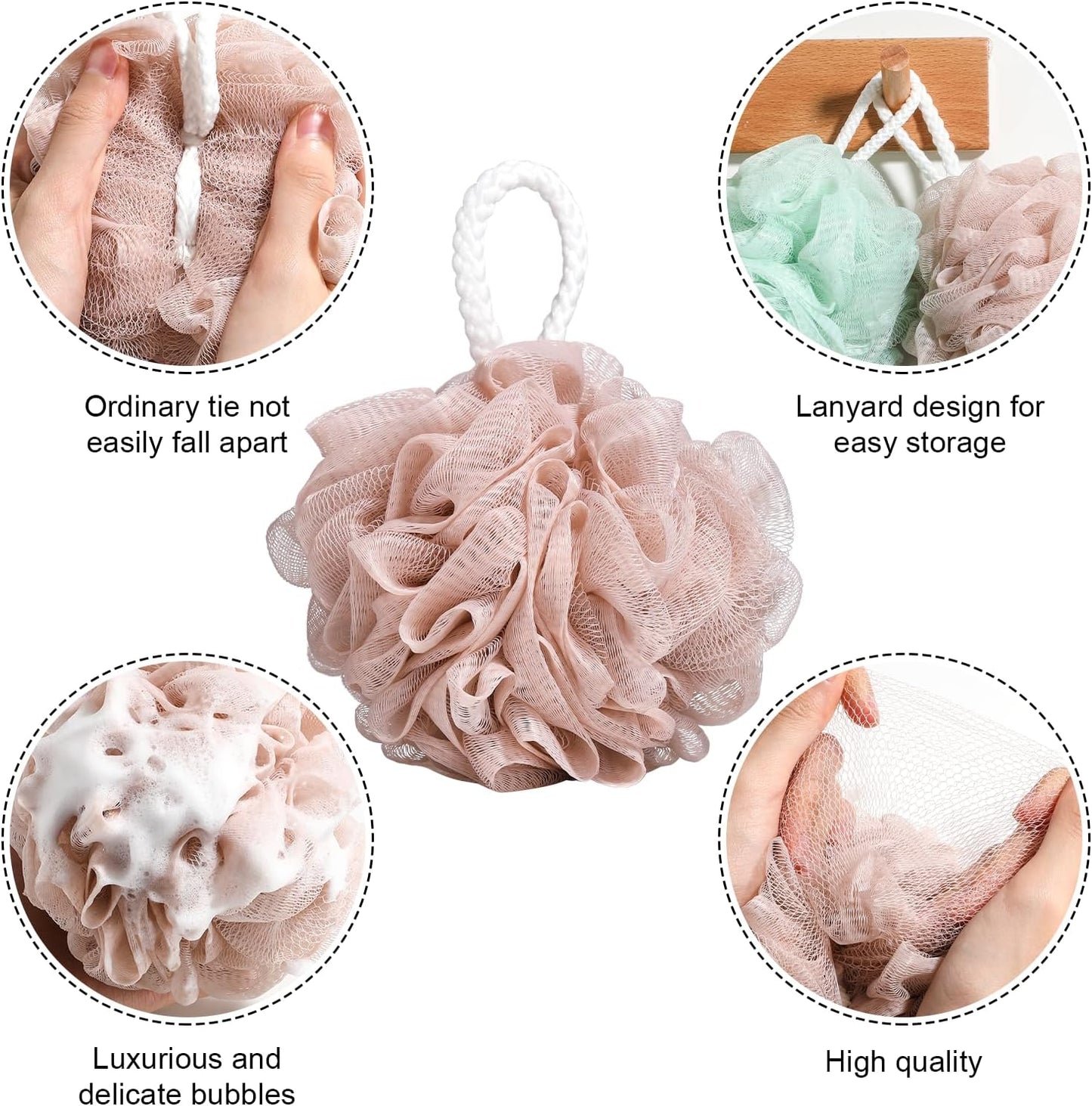 Loofah Sponge Shower Puff – 6 Pack Multicolor Mesh Bath Sponges &amp; Body Scrubbers | Exfoliating Shower Poufs for Men &amp; Women, Durable Bath Puffs for Rich Lather &amp; Gentle Cleaning