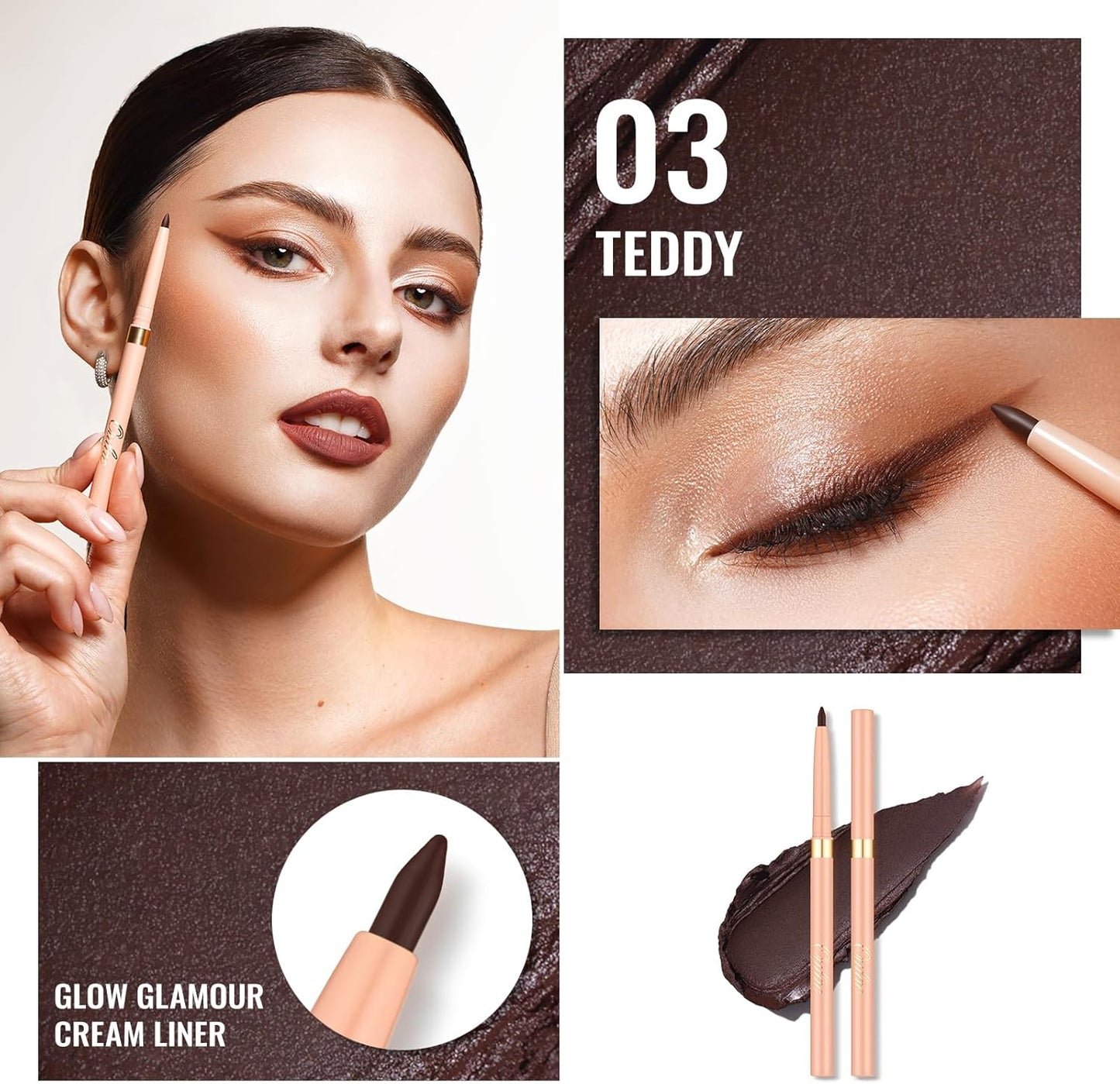OULAC Matte Brown Eye Liner Pencils Waterproof, Smudge-proof Retractable Eyeliner Lasts 24H +, Highly Pigmented and Smooth, Long-lasting Formula, Vegan (03) Teddy