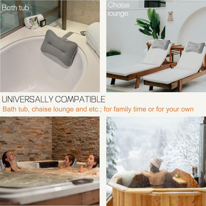2-Pack Large Pillow for Hot Tub (Grey), Spa, and Chaise Lounge - Universal Headrest &amp; Neck Support Cushion, Adjustable Height with Long Strap, Easy Drying with Hook (2-Pack)