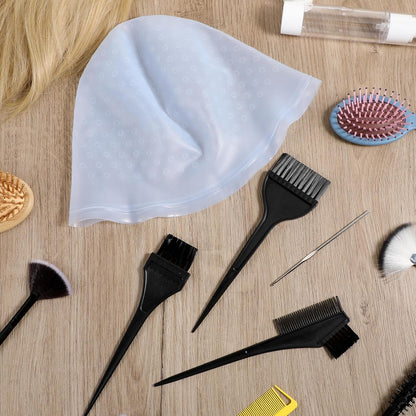 Jeffdad Professional Silicone Highlight Cap, Reusable Hair Coloring Highlighting Cap with 3 Brushes and 1 Needle for Color Hair Salon Hairdressing Women Men(Blue)