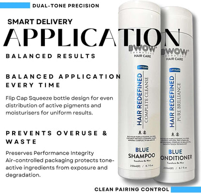Blue Purple Shampoo for Blonde Grey Silver Highlighted Hair Pro Active Colour Defence + Protect Revive + Refresh Brilliant Brassy Tone Correcting Pigment Deposit Vegan Guar Mineral Complex 250ml
