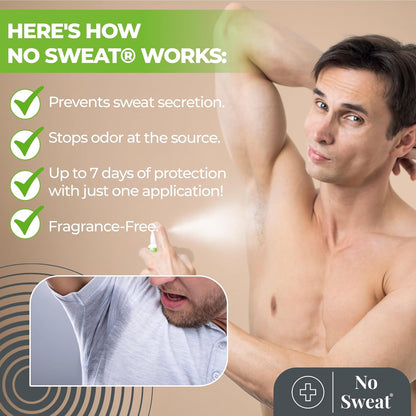 No Sweat Maximum Strength Clinical Antiperspirant Spray, Strong Deodorant for Excessive Sweating &amp; Hyperhidrosis Treatment, Lasts up to 7 Days-50 ML - Packing May Vary