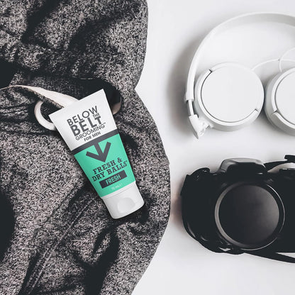 Below The Belt Fresh &amp; Dry Balls Anti Chafe Deodorant Gel Fresh Scent 75ml | Anti-Chafing and Deodorant Gel for Men. Long Lasting Odour Control. Quick Dry Intimate Protection with a fresh scent.