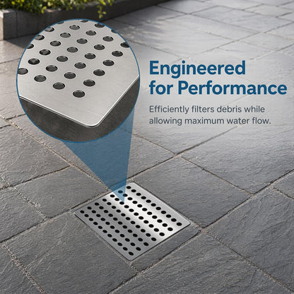 2 Pack Premium Stainless Steel Drain Cover - 15x15cm Square Outdoor Rustproof Drain Guard with 0.7cm Mesh Holes for Leaves &amp; Debris, Heavy Duty Grid Covers for Garden &amp; Shower