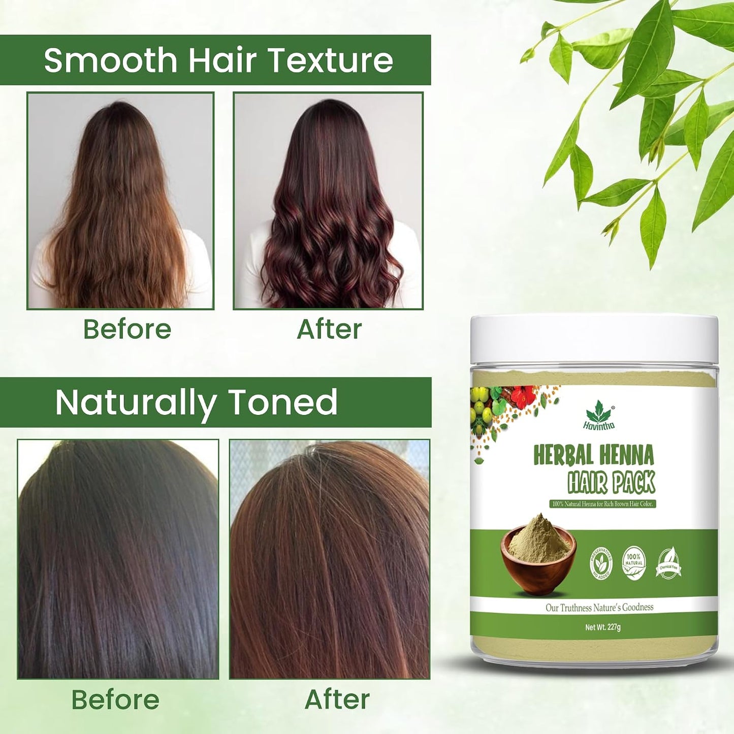 Havintha Natural Herbal Henna Hair Pack 11 Herbs Mix Mehandi Powder (227 G) |