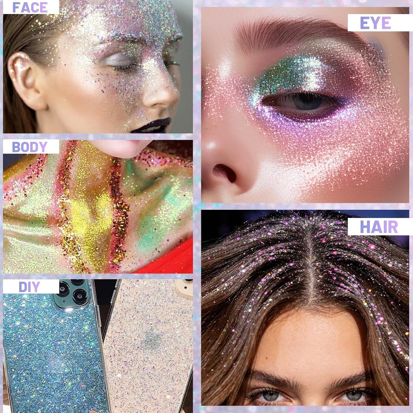 Prreal Roll-on Body Glitter Gel, Mermaid Sequins Glitter Face, Holographic Hair Glitters Makeup, Sparkle Body Shimmer for Liquid Eyeshadow Festival Party Rave Accessories,#15 Aurora