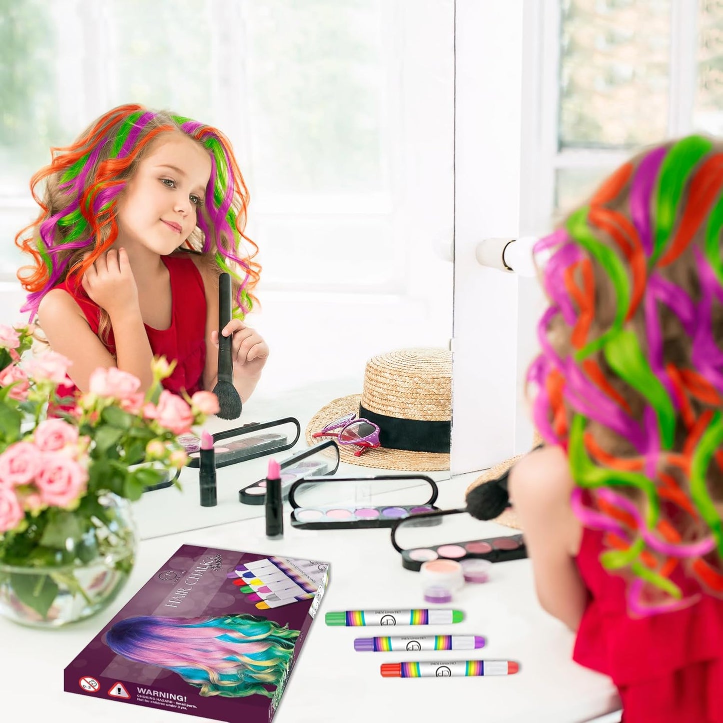 Hair Chalk Gift for Girls - 10 Pens Temporary Non-Toxic Easy Washable Hair Dye Colorful, Pens, Gift Birthday Party Girls