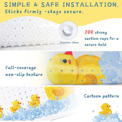 Bath Mat Non Slip Cute Yellow Duck - 100x40cm Extra Long Kids Bath Mat Anti Mould, Machine Washable Toddler Shower Mat with Suction Cups for Secure Grip, Easy Clean &amp; Fast Drying
