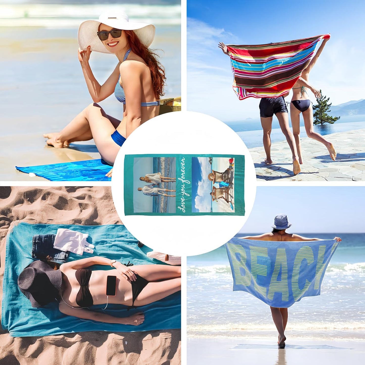 Personalized Beach Towel Customised Beach Towel with Pictures Text,Quick Drying &amp; Sand Free,Soft and Comfortable Bath Towel-Suit for Swim,Fitness,Pool,Seaside (2Photo)