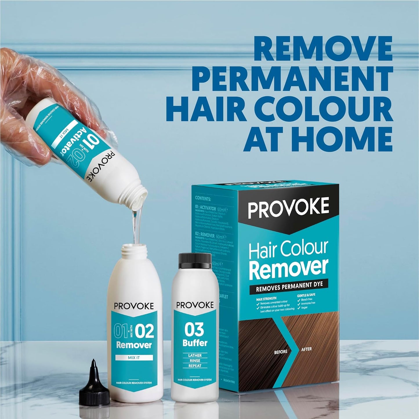 PROVOKE Hair color remover, Max Strength removes permanent hair color, to remove multicolor hair dye; ammonia free and bleach free formulation, white, 1 piece (Pack of 2)