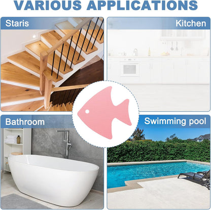 PATIKIL 12 Pcs Non Slip Bathtub Stickers, Anti Slip Shower Stickers with Scraper Bathroom Shower Floor Decals Fish Shape Cute Treads Tubs, Pink