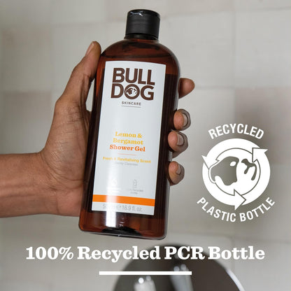 Bulldog Skincare Lemon &amp; Bergamot Shower Gel for Men, Natural, Refreshing Men's Shower Gel, 500 ml