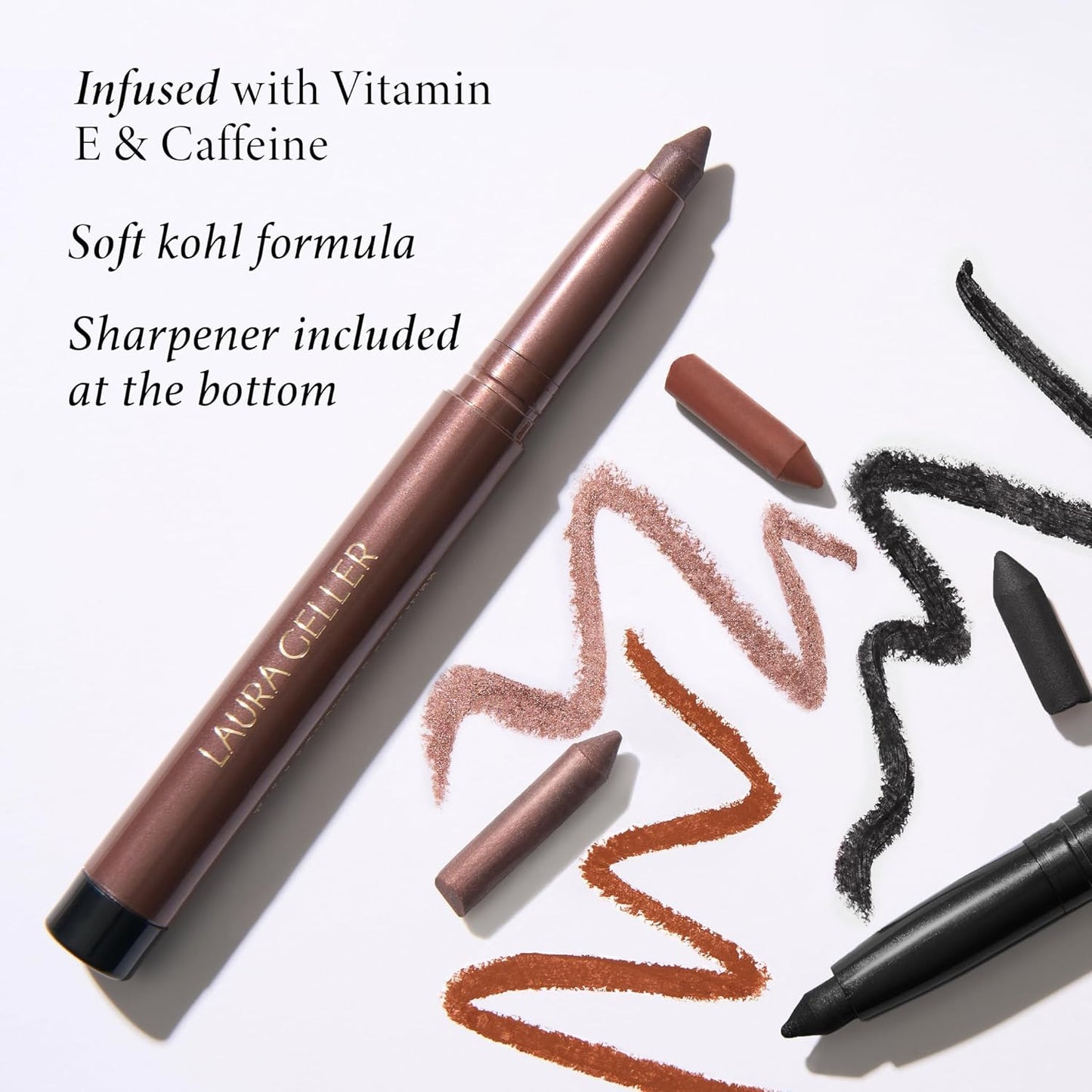 LAURA GELLER NEW YORK Longwear Kohl Kajal Eyeliner Pencil (Smoky Taupe Kohl) Hydrating &amp; Vibrant Eyeliner Pencil With Built in Sharpener For Expert Precision, Glides On Effortlessly