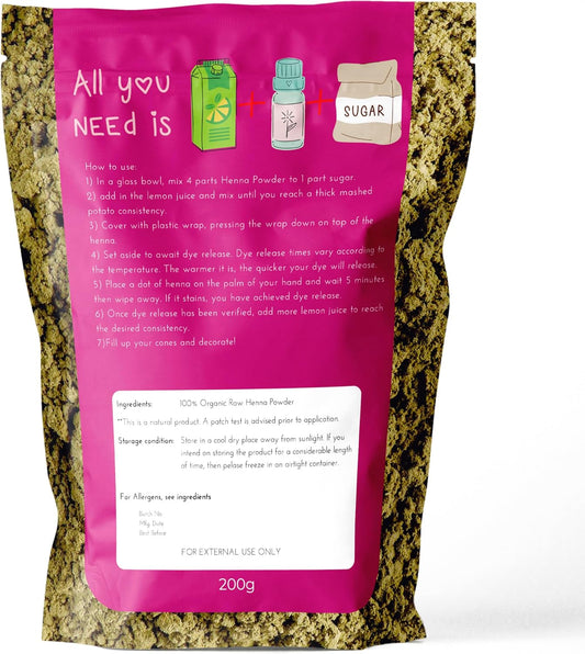 200g Organic Certified Rajasthani Henna Powder 100% Pure Mendhi Natural Hair Colour Dye Triple Sifted BAQ