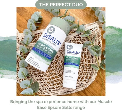 DrSALTS+ Muscle Ease Shower Gel - Soothing Epsom Salts to Relieve Strains, Pain &amp; Stiffness with Eucalyptus &amp; Ginger Essential Oils - Vegan &amp; Cruelty-Free, 200ml