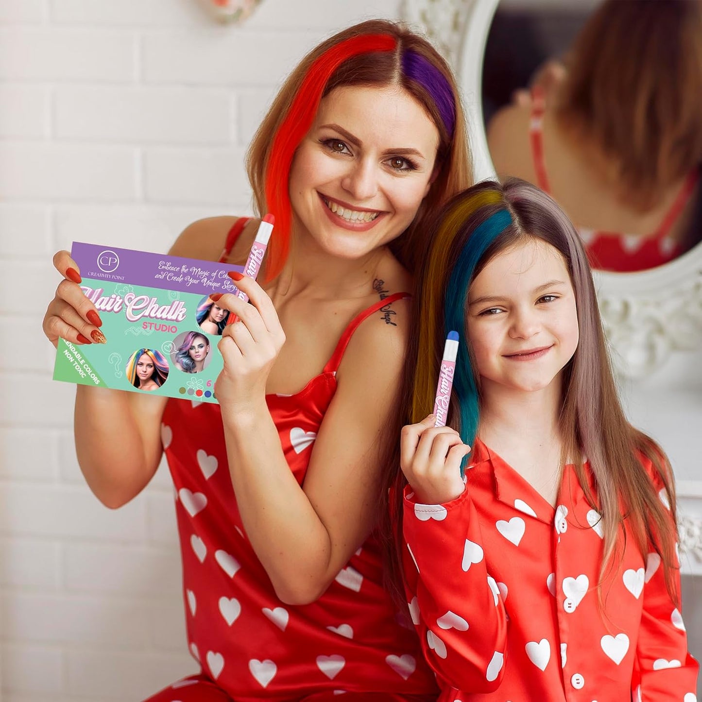 Hair Chalk Gift for Girls - 6 Pens Temporary Non-Toxic Easy Washable Hair Dye Colorful, Pens, Gift Birthday Party Girls, Metallic Colour