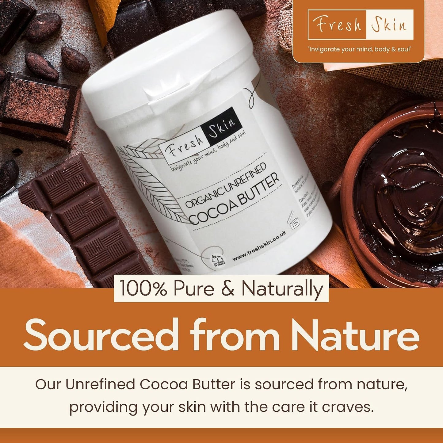 Freshskin Beauty LTD | 500g Organic Cocoa Butter - Unrefined, Pure, Raw &amp; Natural - Natural Scent Moisturiser for Body &amp; Face