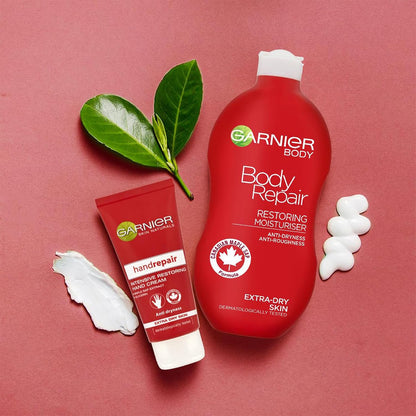 Garnier Body Repair Restoring Moisturiser 400ml, With Nourishing &amp; Soothing Canadian Maple Sap, 24 Hour Hydration, For Extra Dry Rough Skin, Fast Absorbing &amp; Non-Greasy
