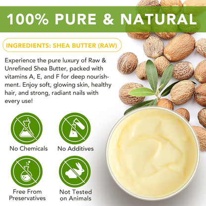 220g Organic Shea Butter, Pure Raw Unrefined Whipped Shea Butter Lip Balm Body Butter Moisturiser Cream Lotion for All Skin Face Hair Type, 7.8 OZ