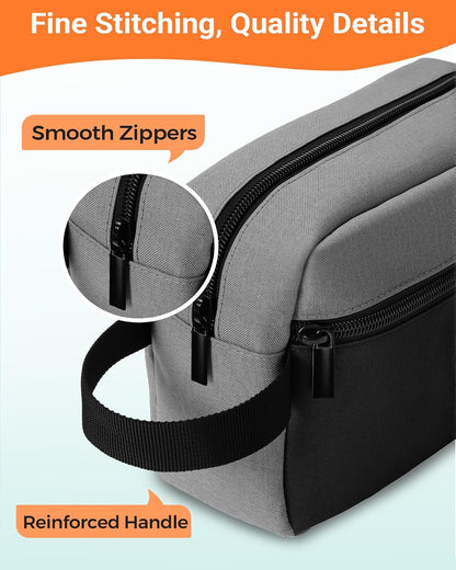 Toiletry Bag for Women and Men, Lightweight Makeup Bag Hanging Dopp Kit with Shaving Compartment Cosmetic Organizer Small Tool Bag Travel Essentials, Black&amp;Grey