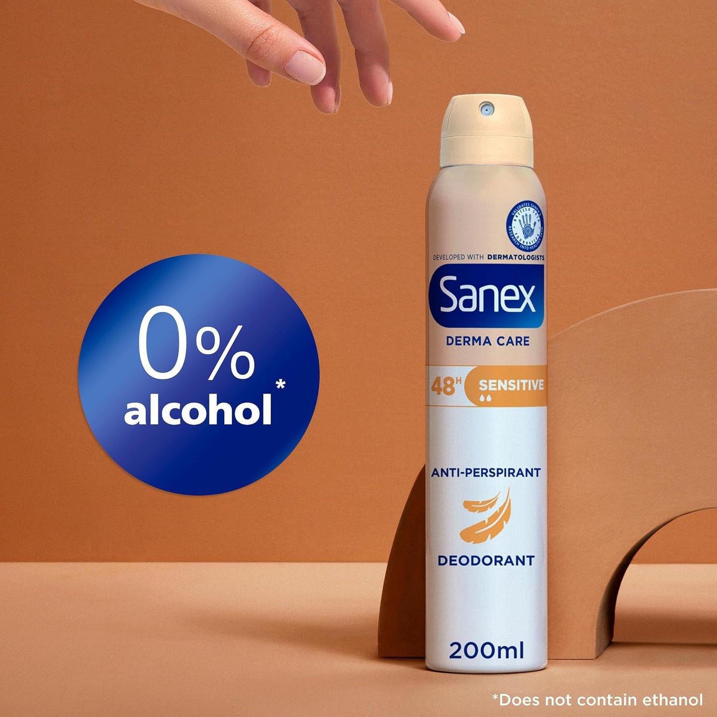 Sanex Derma Care Sensitive 48-Hour Antiperspirant Spray Deodorant 200ml – long-lasting freshness against sweat and odour – gently cares for skin – contains 0% alcohol*