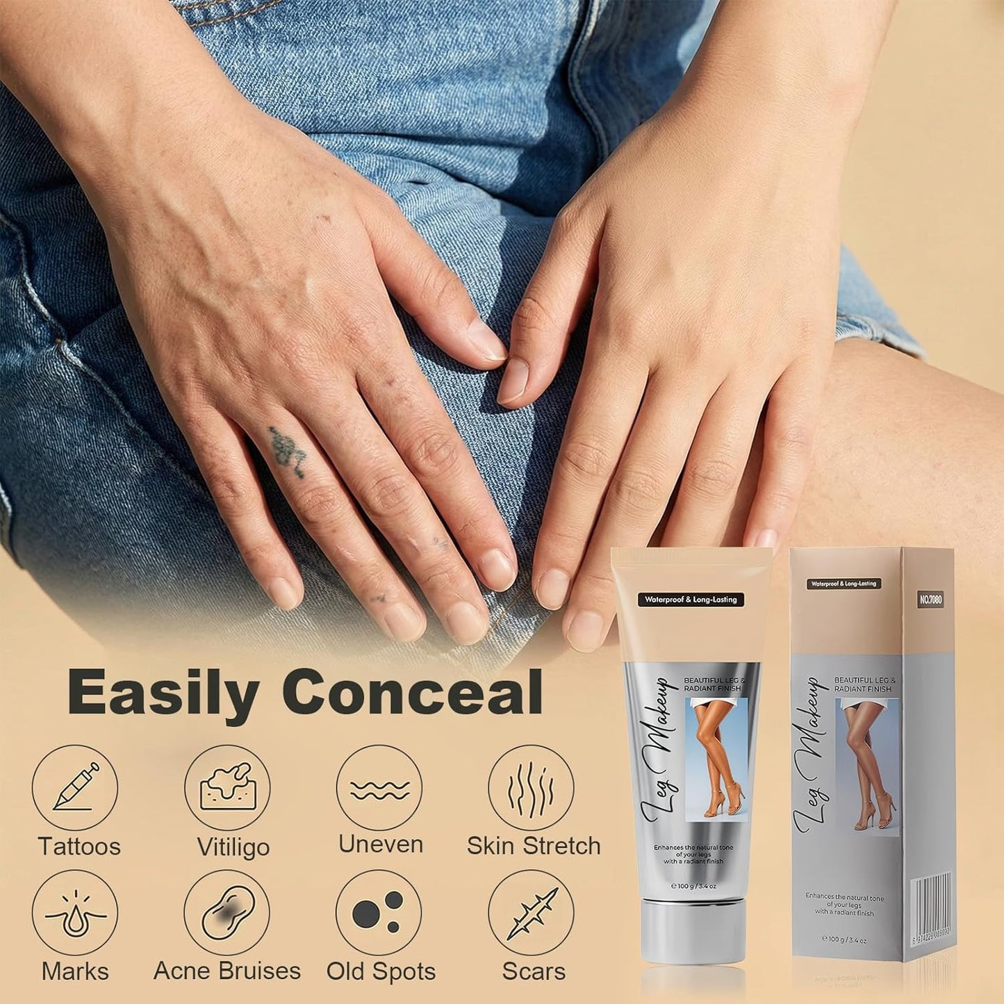 Asheyya Leg Makeup Waterproof, Anti Transfer Body Coverage Perfector for Flawless Looking Legs (02# Light Brown)