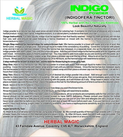 Herbal Magic's Organic Indigo Powder for Hair, USDA, Herbal Hair Dye, Natural Hair Mask/Color - Free from Fillers &amp; Preservatives-100g