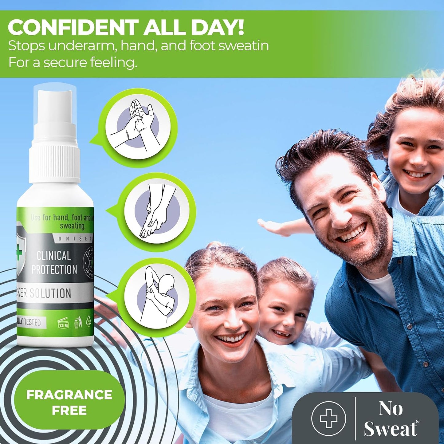 No Sweat Maximum Strength Clinical Antiperspirant Spray, Strong Deodorant for Excessive Sweating &amp; Hyperhidrosis Treatment, Lasts up to 7 Days-50 ML - Packing May Vary