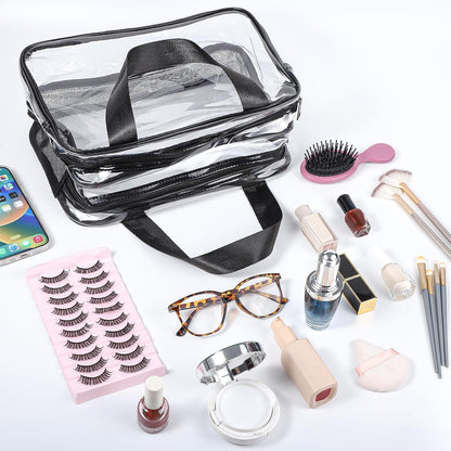 Clear Toiletry Bag, Large Clear Travel Toiletries Bag Thickened PVC Waterproof Makeup Bags with Handles Plastic Cosmetic Bag Travel Wash Bag with Zippers for Women Girls Men
