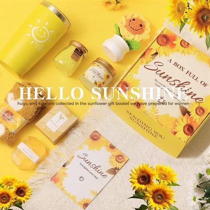 Birthday Hampers Pamper Gifts for Women Sisters - 7 Pcs Sunshine Self Care Gift Basket Set - Friendship Care Package - Cheer Up Thinking of You Gift Box for Her - Get Well Soon Thank You Present