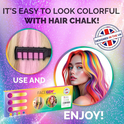12 Hair chalks comb, 12 NEON &amp; METALLIC hair chalk, Non-Toxic Easy Washable Hair Dye Colourful, METALLIC &amp; NEON hair chalk -Perfect for Festivals, Halloween, Party, hair chalks for girls