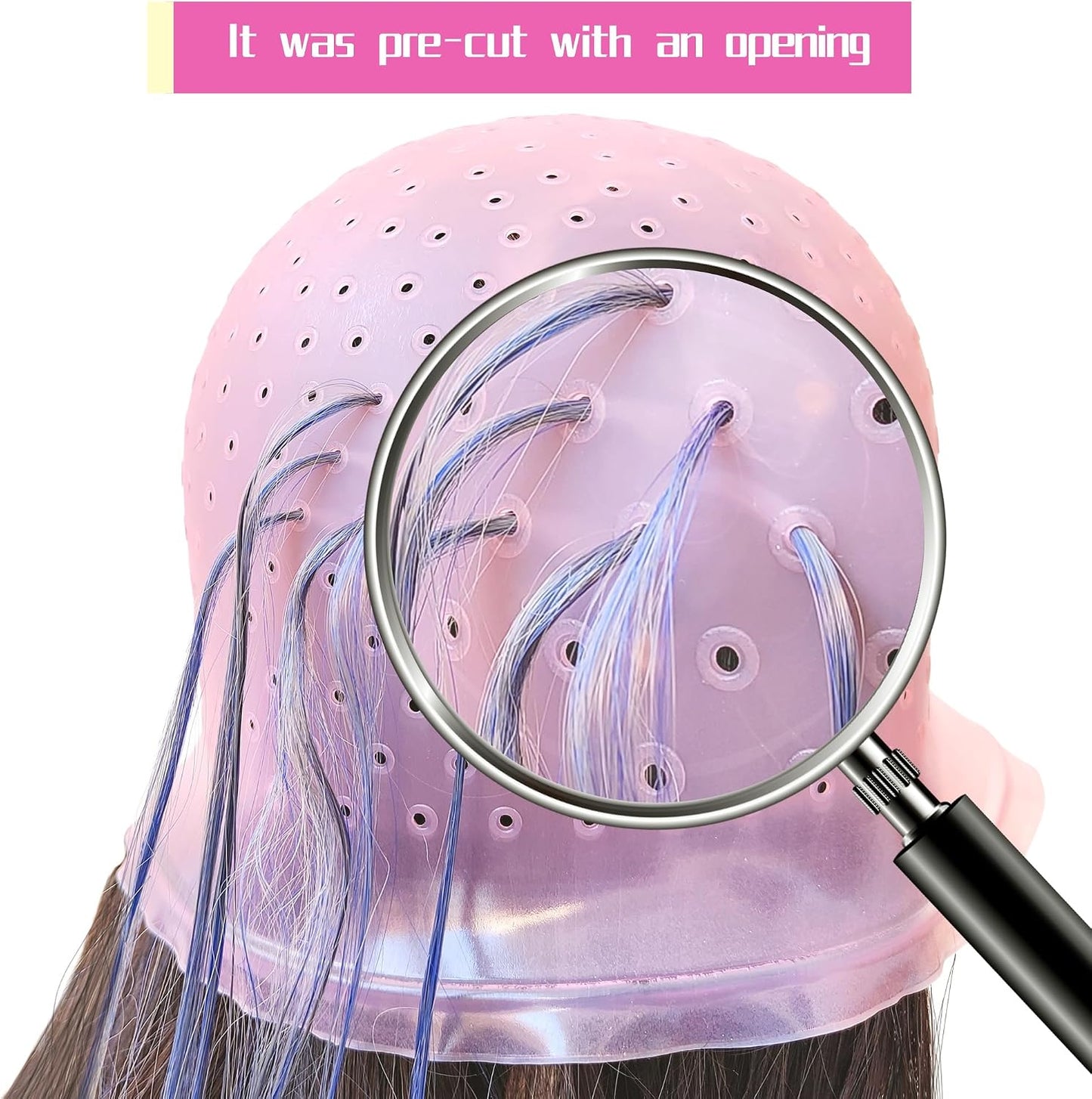 Pre Punched Holes Silicone Highlighting cap Hair Color Kit Professional Reusable Highlighting Cap with Hook Brushes Set Salon Hairdressing Dyeing Staining Tools for Women Men
