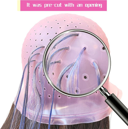 Pre Punched Holes Silicone Highlighting cap Hair Color Kit Professional Reusable Highlighting Cap with Hook Brushes Set Salon Hairdressing Dyeing Staining Tools for Women Men