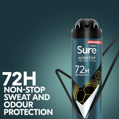 Sure Men Sport Cool Nonstop Protection Anti-perspirant Deodorant Aerosol MotionSense technology anti-perspirant deodorant spray 72h protection against sweat and odour 150 ml (Pack of 3)