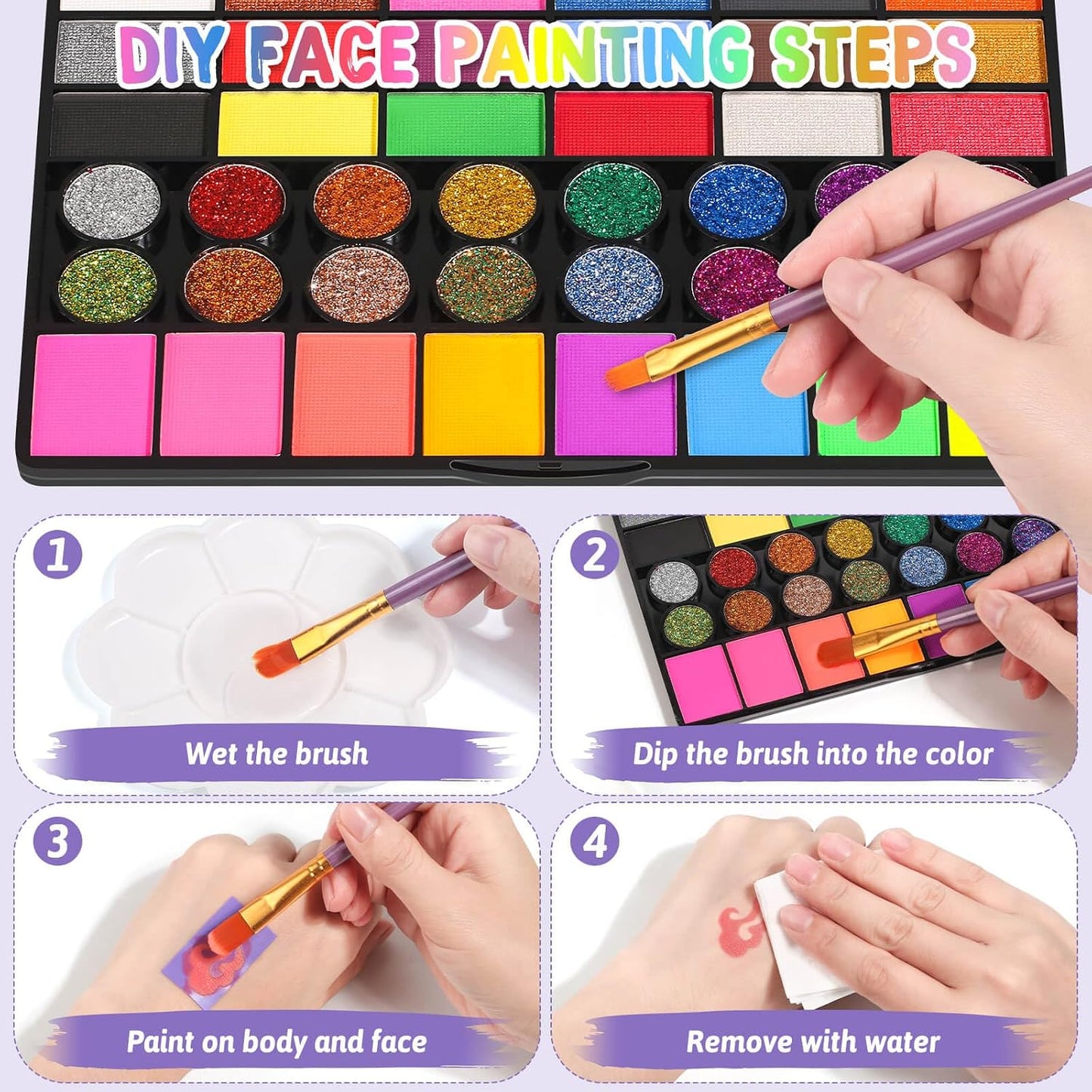 Face Painting Kit for Kids with Stencils, 42 Colors Non Toxic Face Paint with 16 Face Paint Crayons, 6 Reusable Face Painting Stencils, 40 Sticky Stencils for Kids Party and Halloween