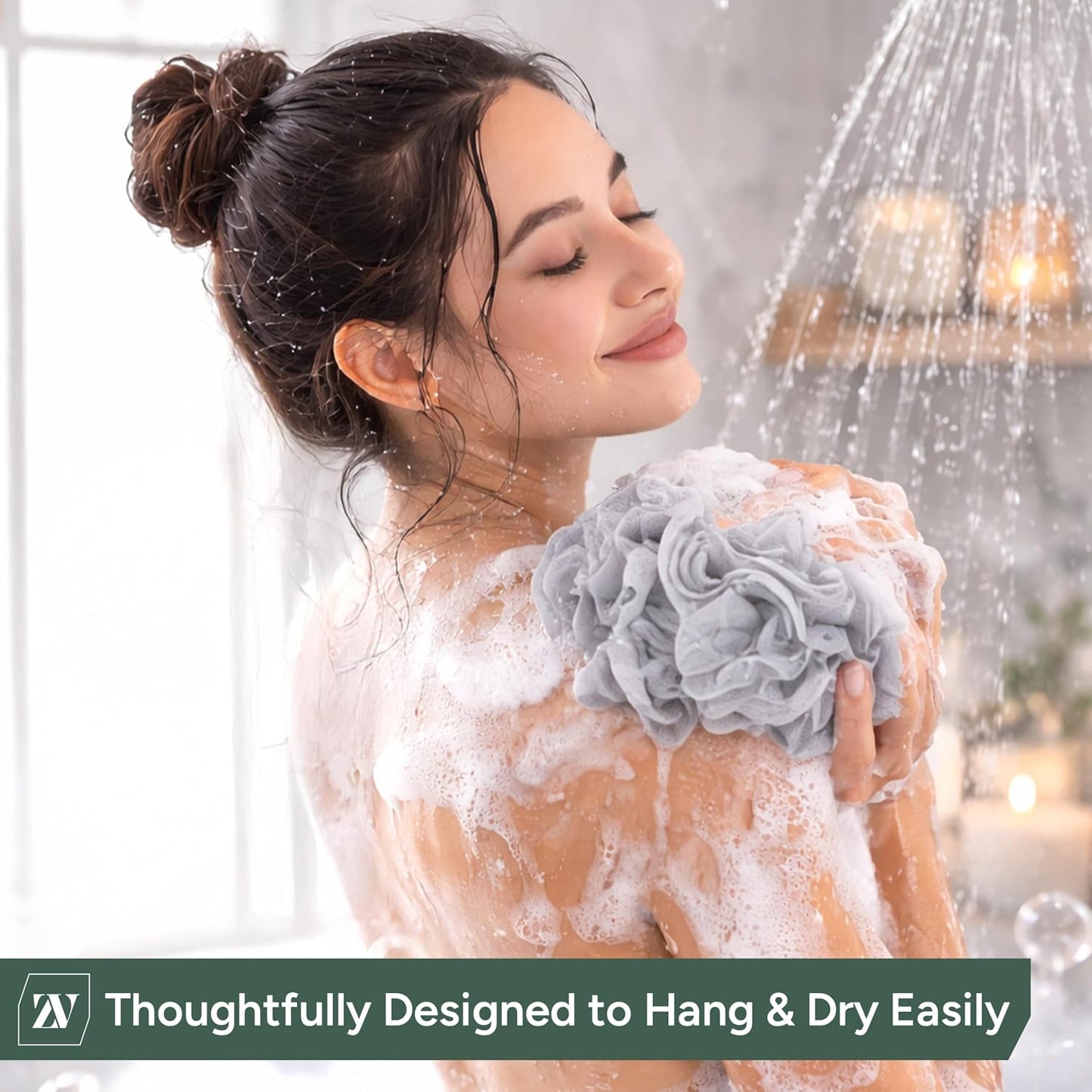 Zuvo Loofah Bath Sponge (Pack of 4) – Soft &amp; Durable Shower Puffs for Deep Exfoliation – Unisex Body Scrubber, Eco-Friendly and Skin-Safe, Assorted Colours