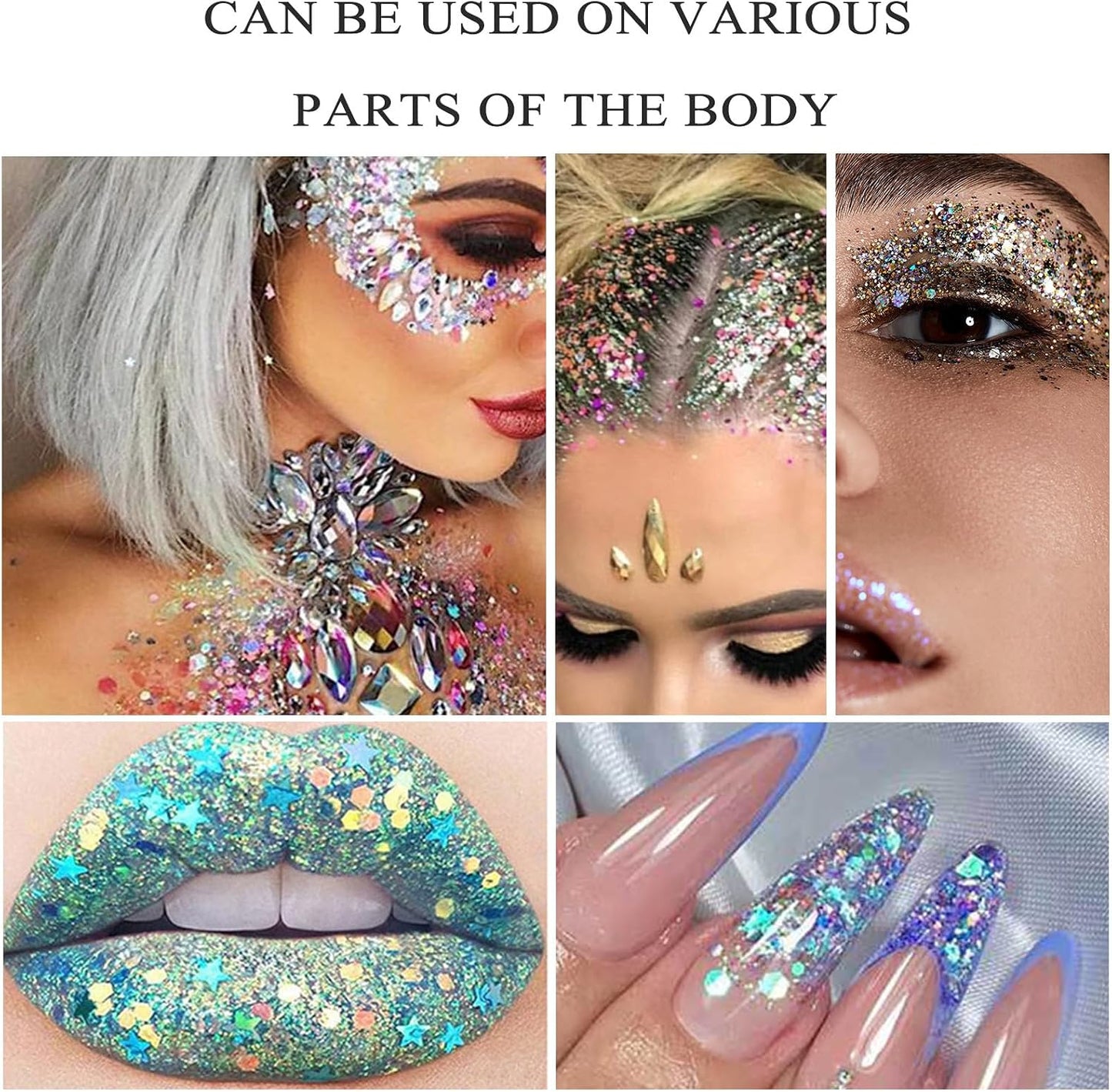 5Pcs Face Chunky Glitter Gel,75ml Mermaid Sequins for Body &amp; Hair &amp; Face &amp; Eye &amp; Lip Festival Holographic Glitter for Party Show Nightclub Art Festival Makeup Decoration,Vegan, Cruelty-Free